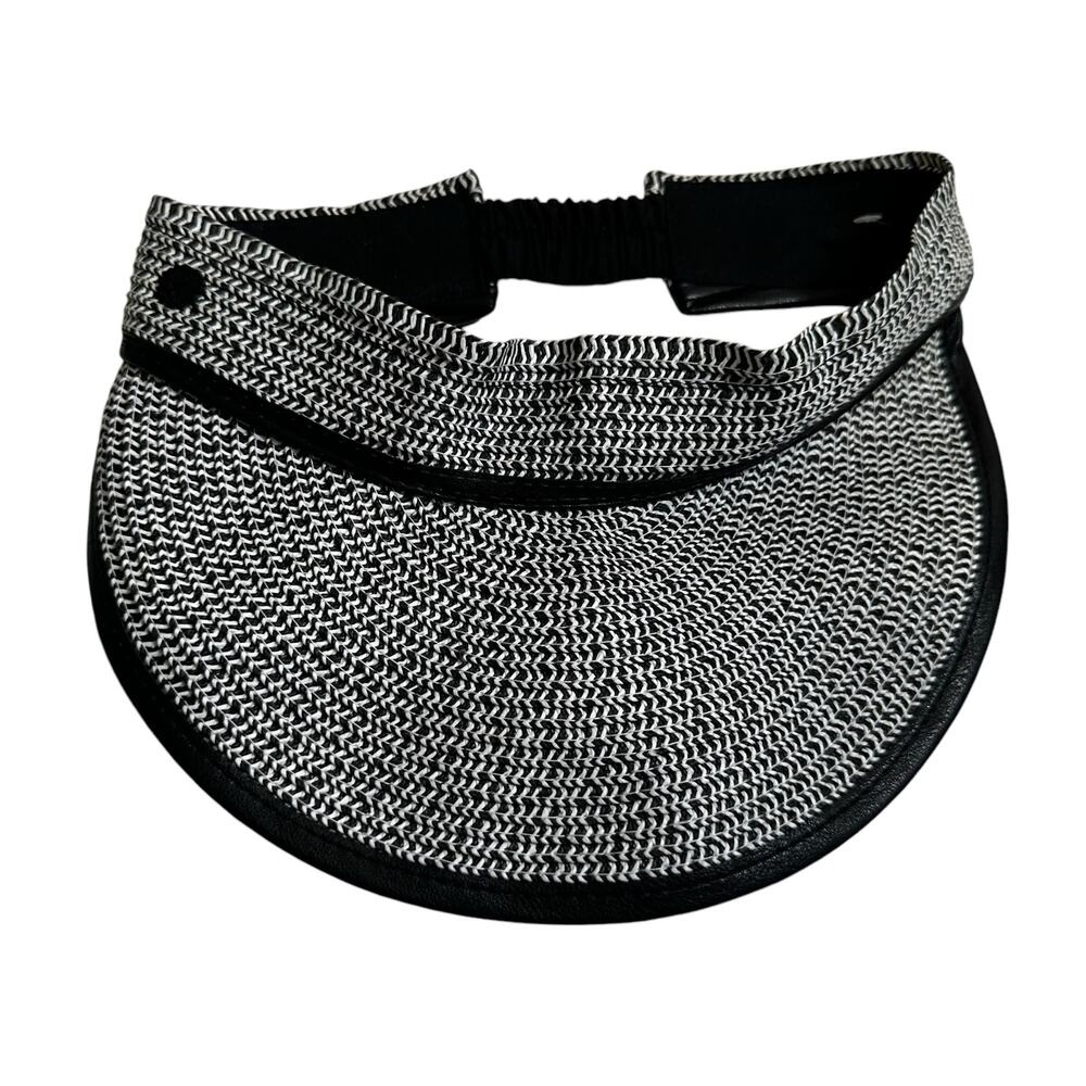 Vince Camuto Womens Sun Visor Hat Black White Woven Wide Brim One Size NEW Beach